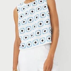 Geometric Patterned Sleeveless Top - Blue and White